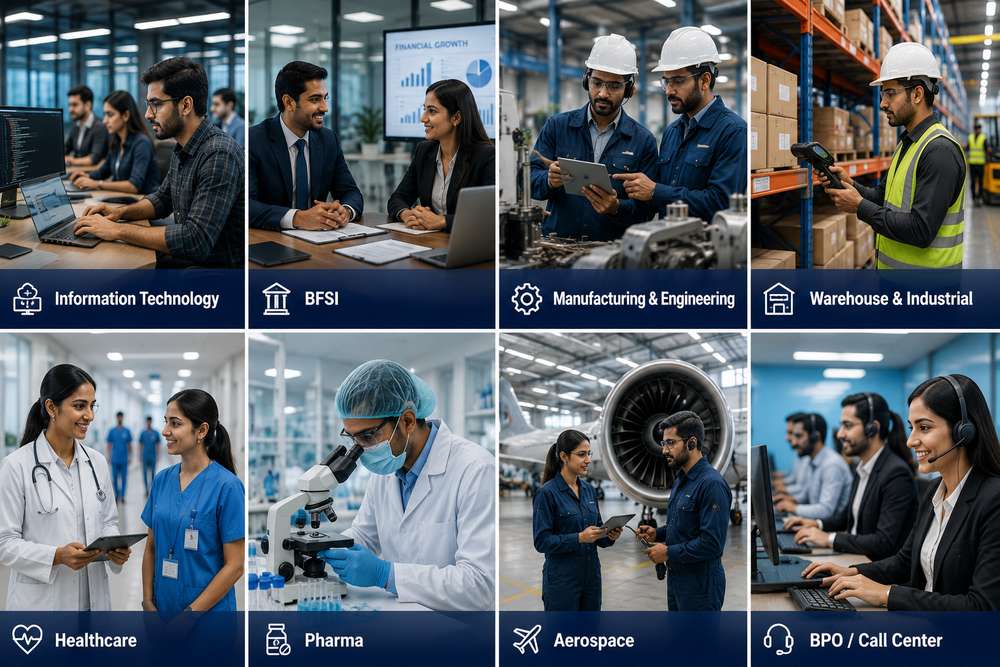 Sectors served by PrimeBridge Workforce Pvt Ltd